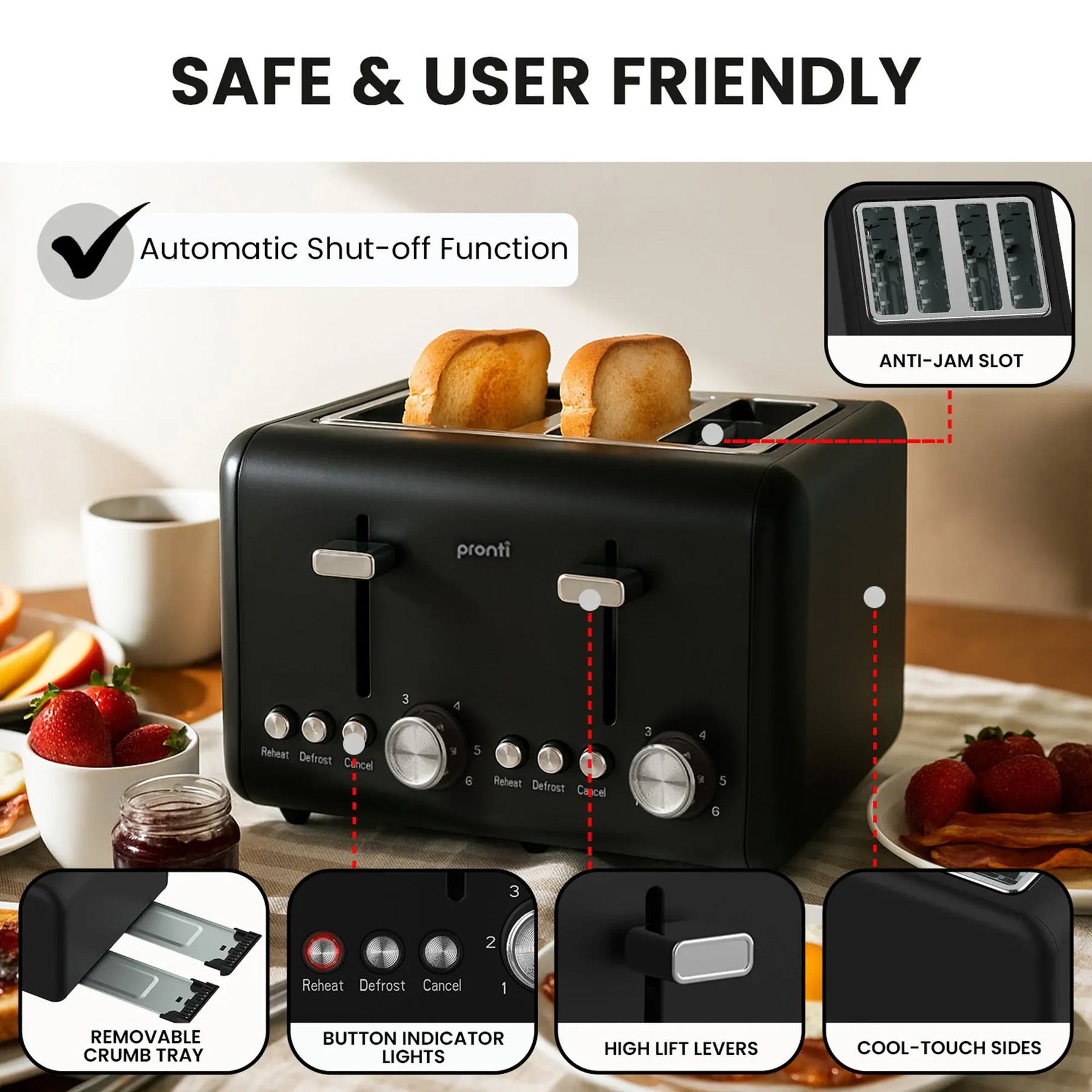 Pronti Silver Noir 4 Slice Toaster & 1.7L Kettle Bundle