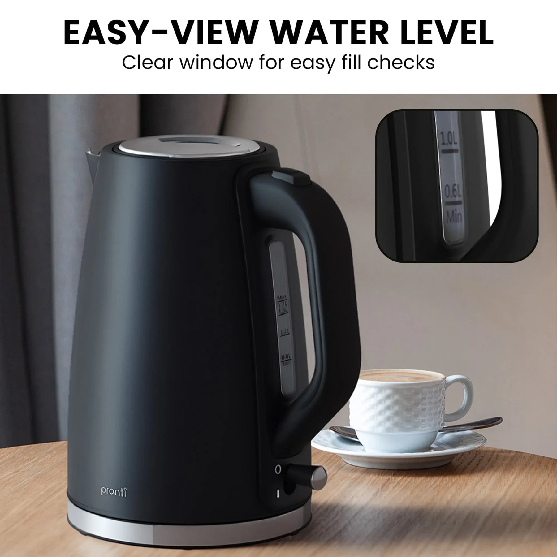 Pronti Silver Noir 4 Slice Toaster & 1.7L Kettle Bundle