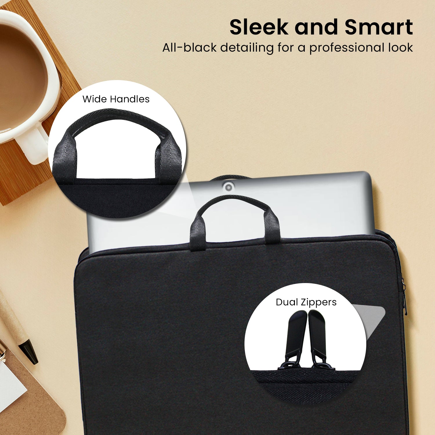 Klika 15.6” Water-Resistant Laptop Sleeve Bag - Lightweight, Soft Suede Lining - SuperSaverAU - view 4