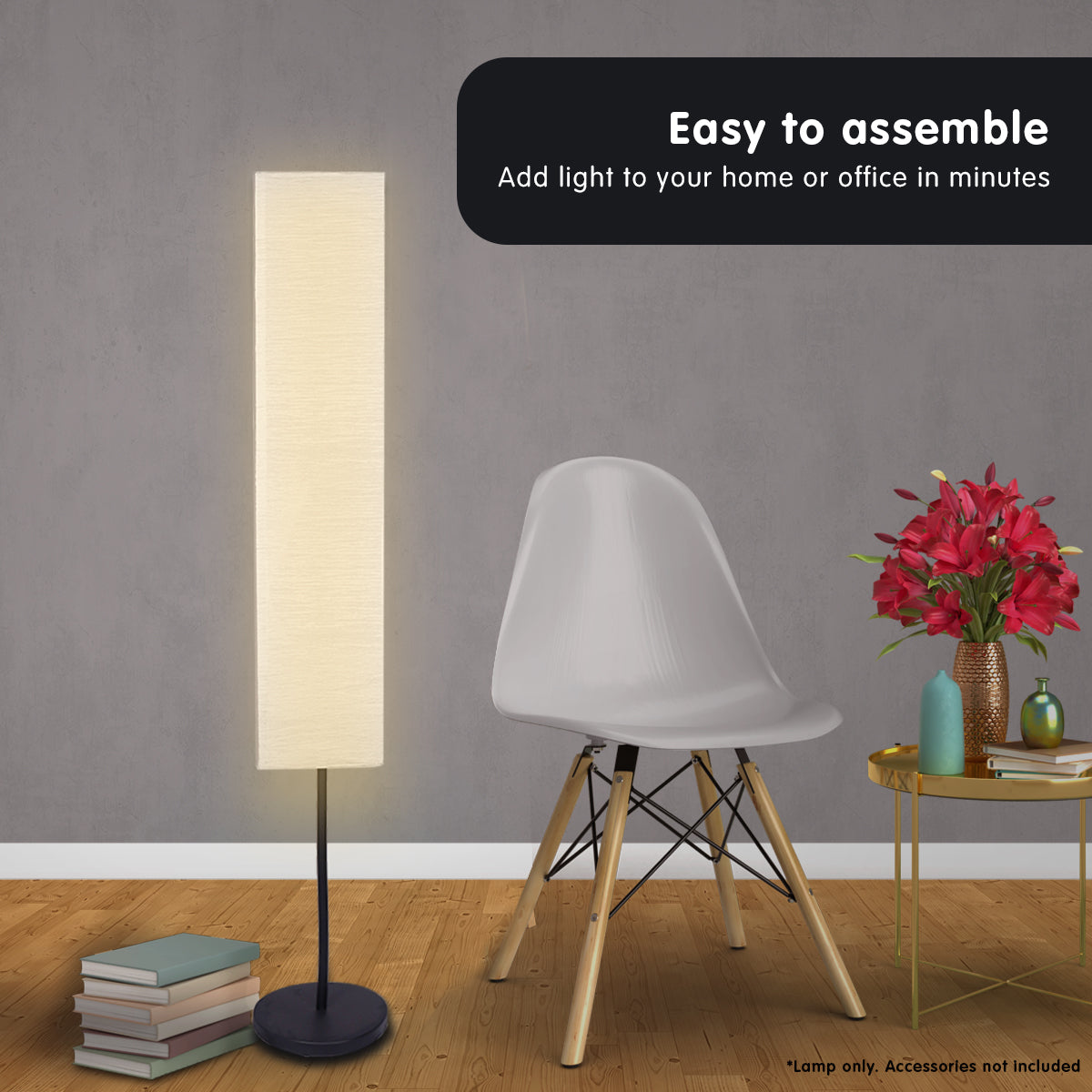 Sarantino Paper Floor Lamp 160cm with Metal Base & Wrinkled Shade - SuperSaverAU - view 1