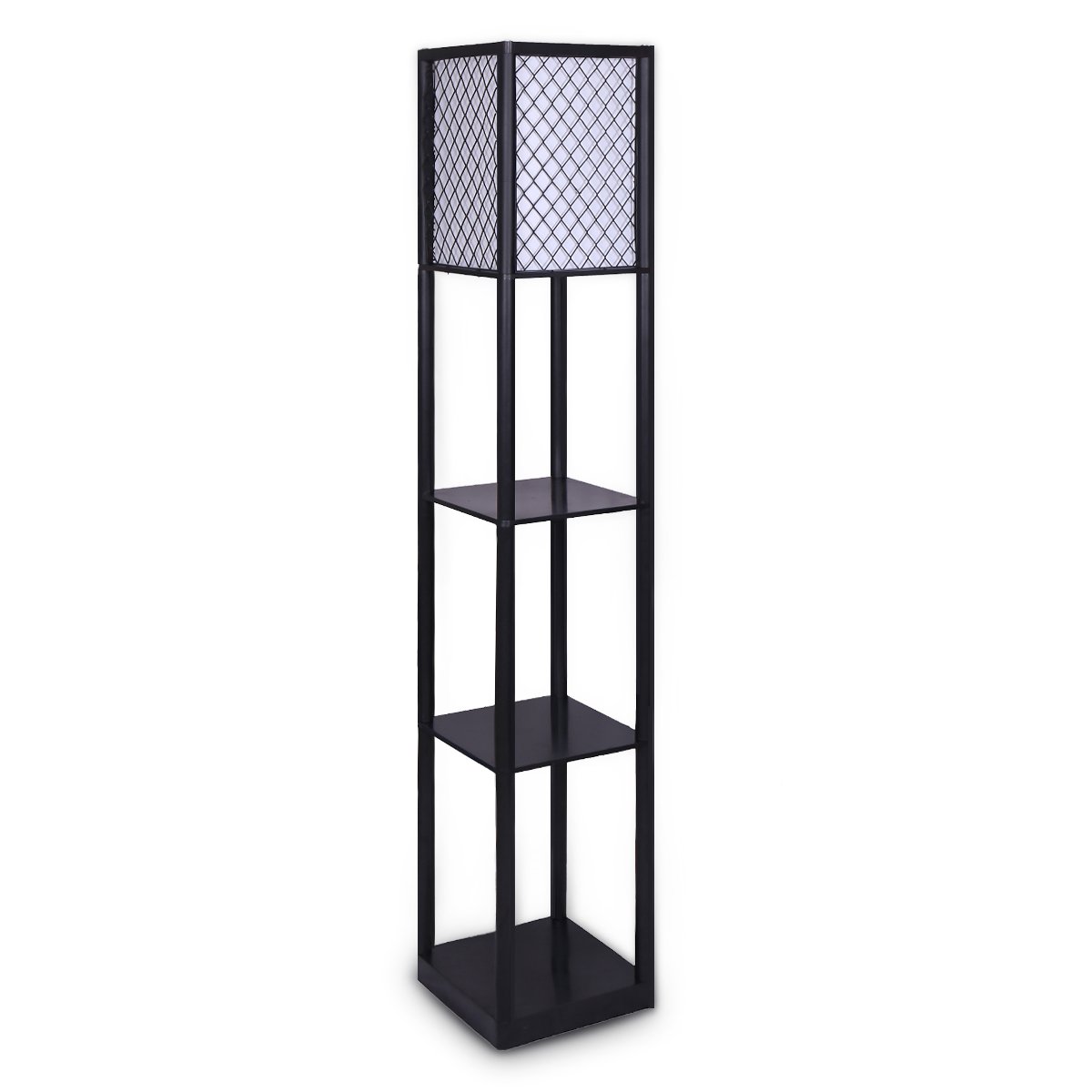 Sarantino Shelf Floor Lamp with Diamond Look Fabric Shade, 26 x 26 x 158cm - SuperSaverAU - view 1