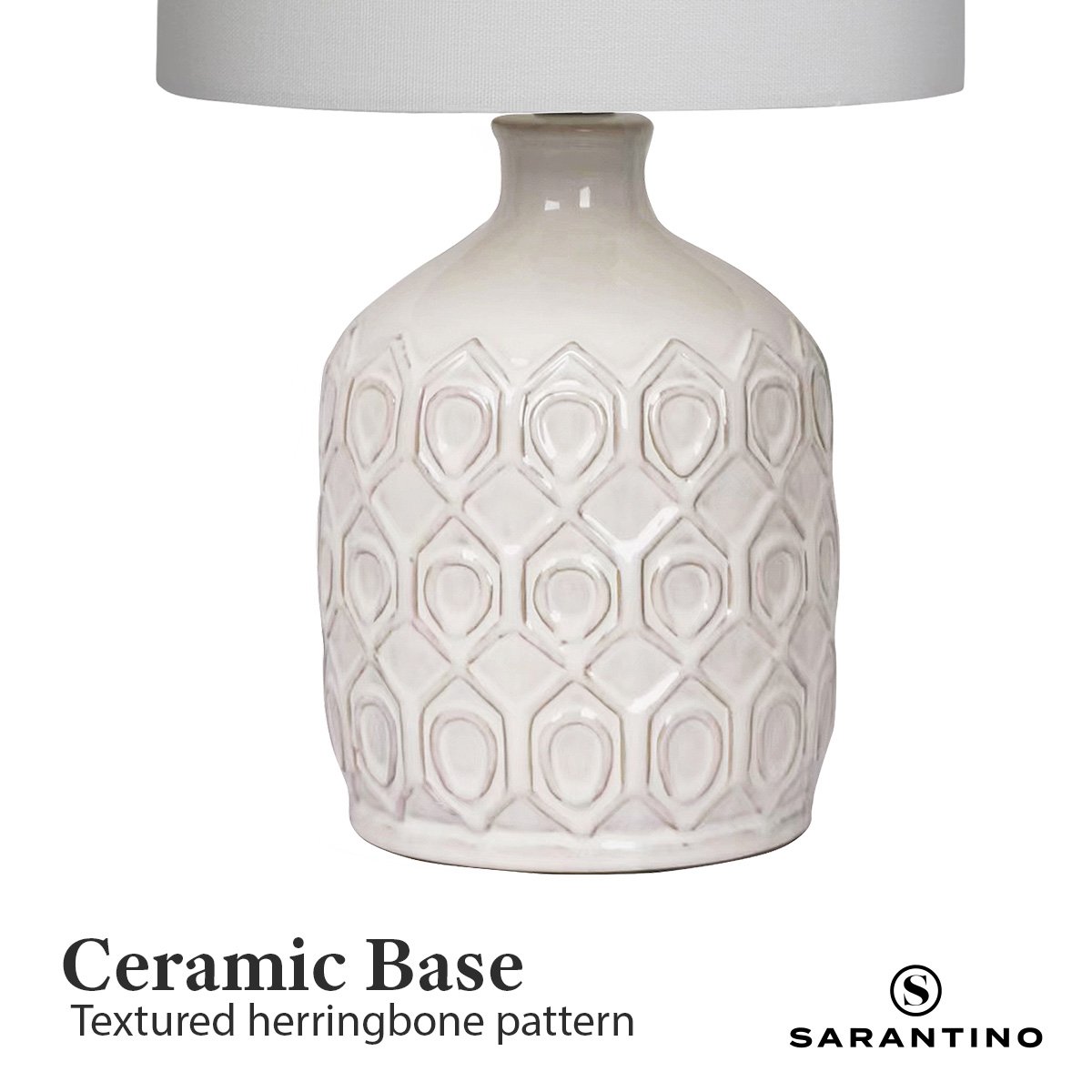 Sarantino Cream Ceramic Table Lamp with Antique Herringbone Pattern, 1x - SuperSaverAU - view 5