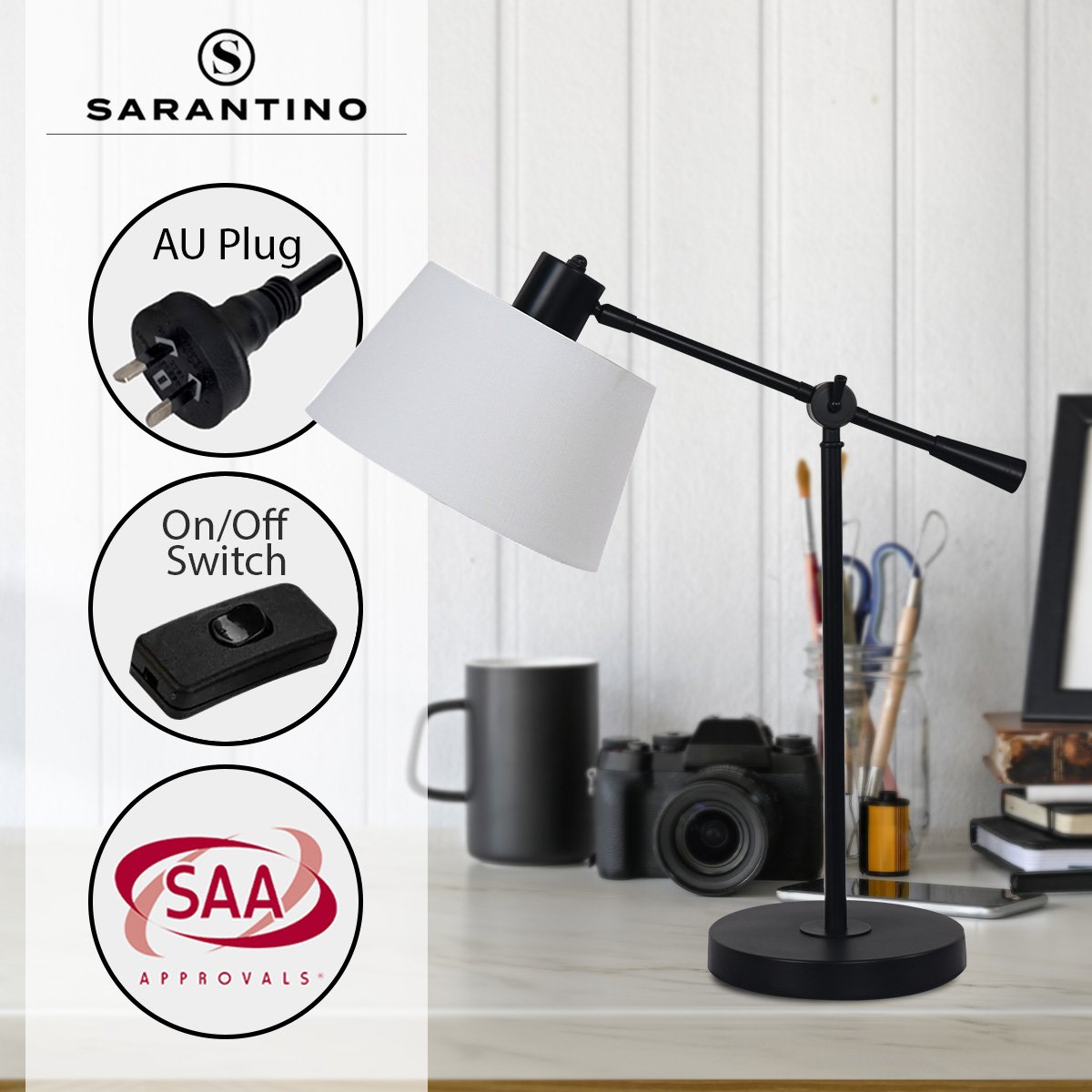 Sarantino Adjustable Metal Table Lamp, Black, 15-Degree Swing, Rust-Resistant - SuperSaverAU - view 8
