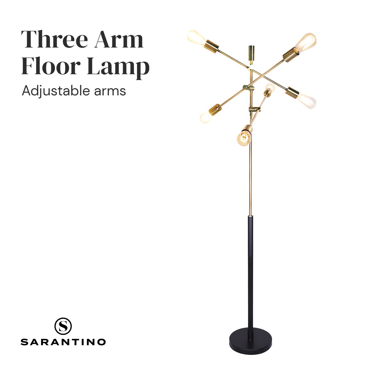 Premium Sarantino 6-Light Metal Sputnik Floor Lamp - Antique Brass