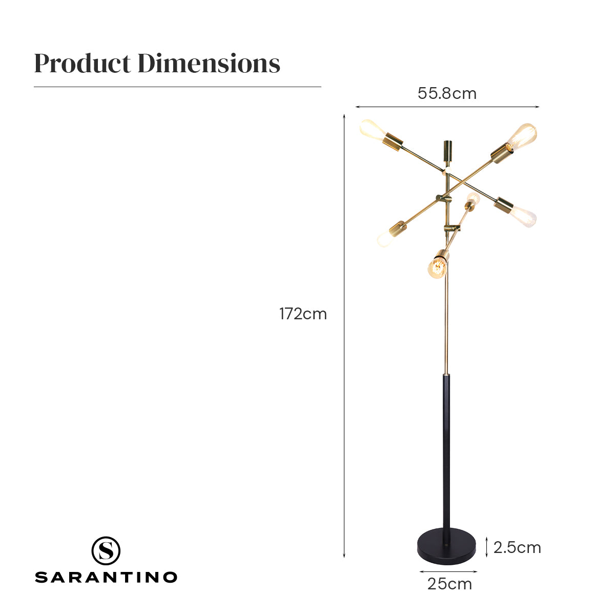 Premium Sarantino 6-Light Metal Sputnik Floor Lamp - Antique Brass