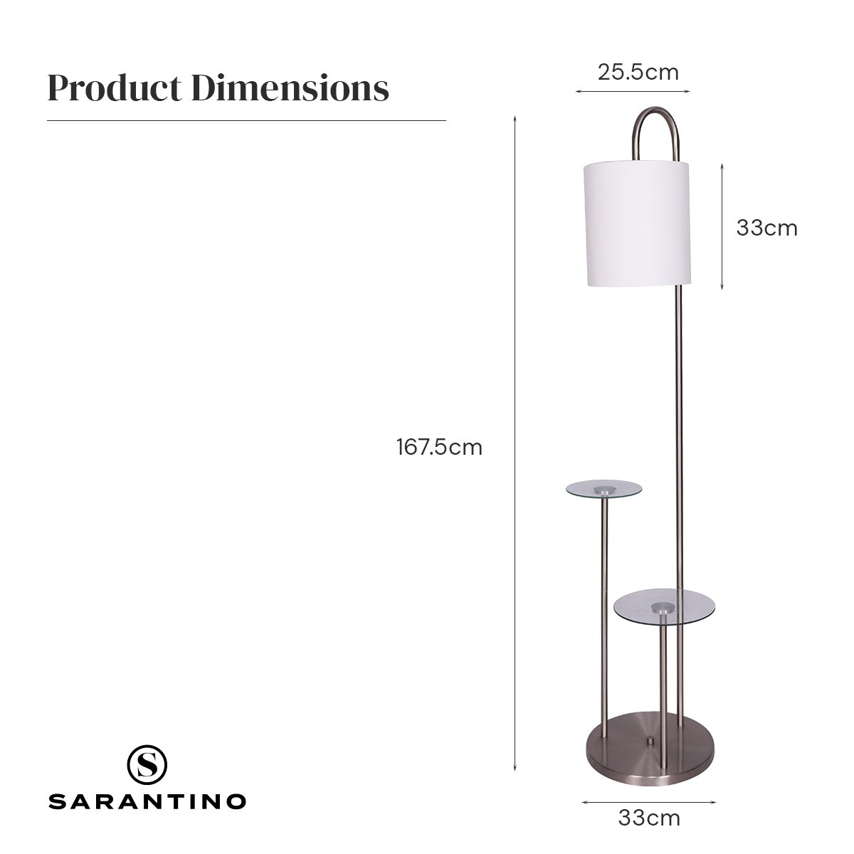 Sarantino Floor Lamp with Glass Shelves, 44 x 35 x 167.5cm, Space-Saving Design - SuperSaverAU - view 4