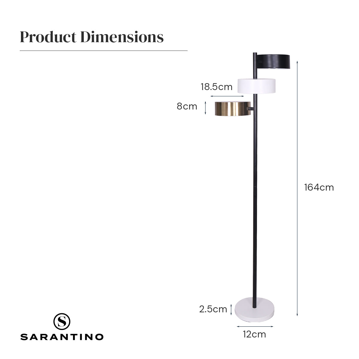 Sarantino Metal Floor Lamp with 3 Cylinder Shades, 37x37x164cm, Mid-Century Modern - SuperSaverAU - view 3