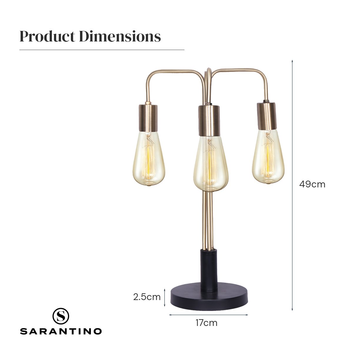 Sarantino Industrial Table Lamp 49cm with 3 Exposed Bulbs & Rotary Switch - SuperSaverAU - view 3