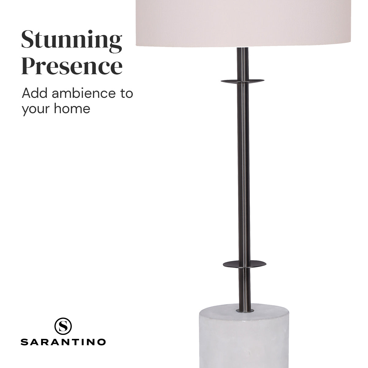 Sarantino Concrete & Metal Table Lamp, 23 x 76cm, White Linen Shade, Stylish Design - SuperSaverAU - view 3