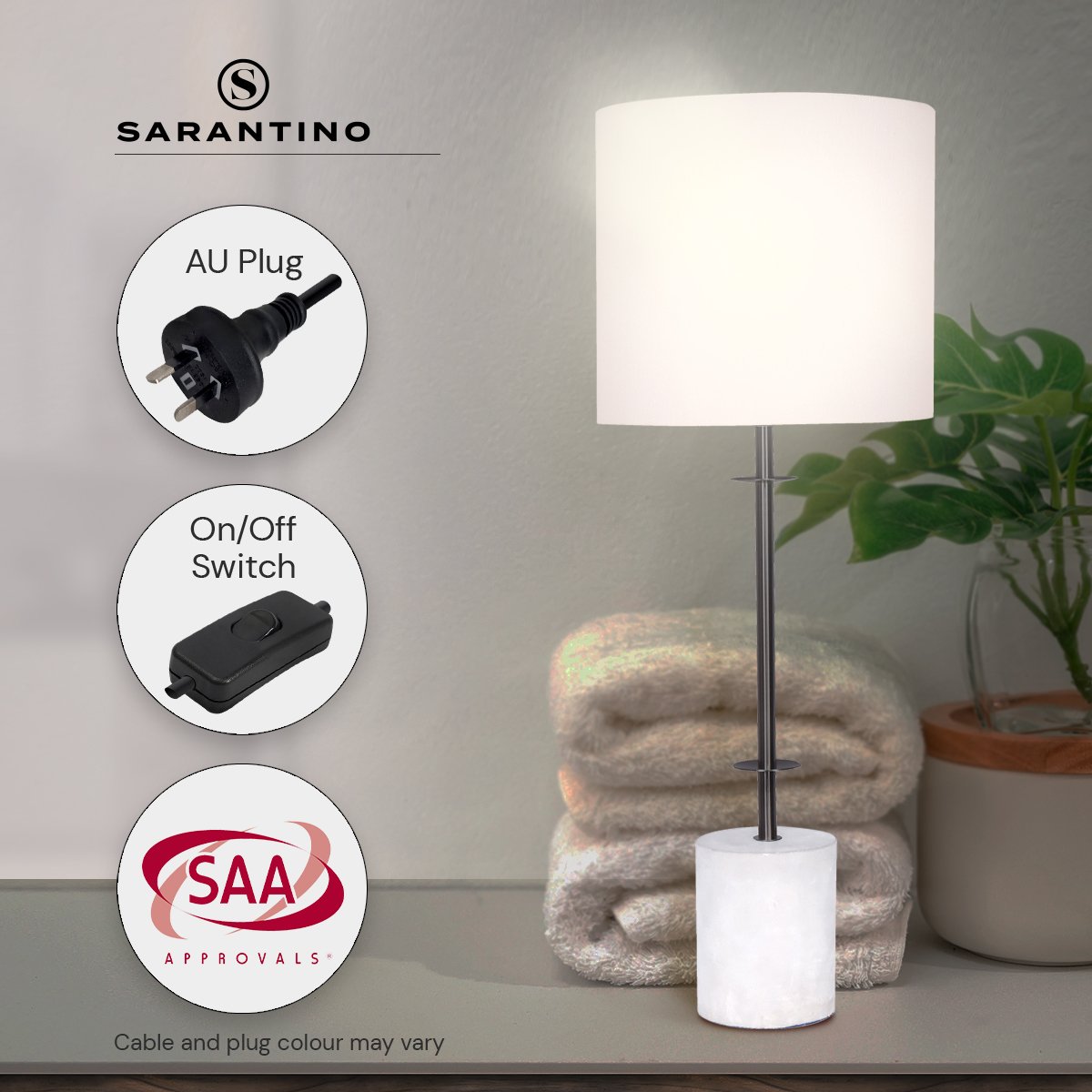 Sarantino Concrete & Metal Table Lamp, 23 x 76cm, White Linen Shade, Stylish Design - SuperSaverAU - view 4
