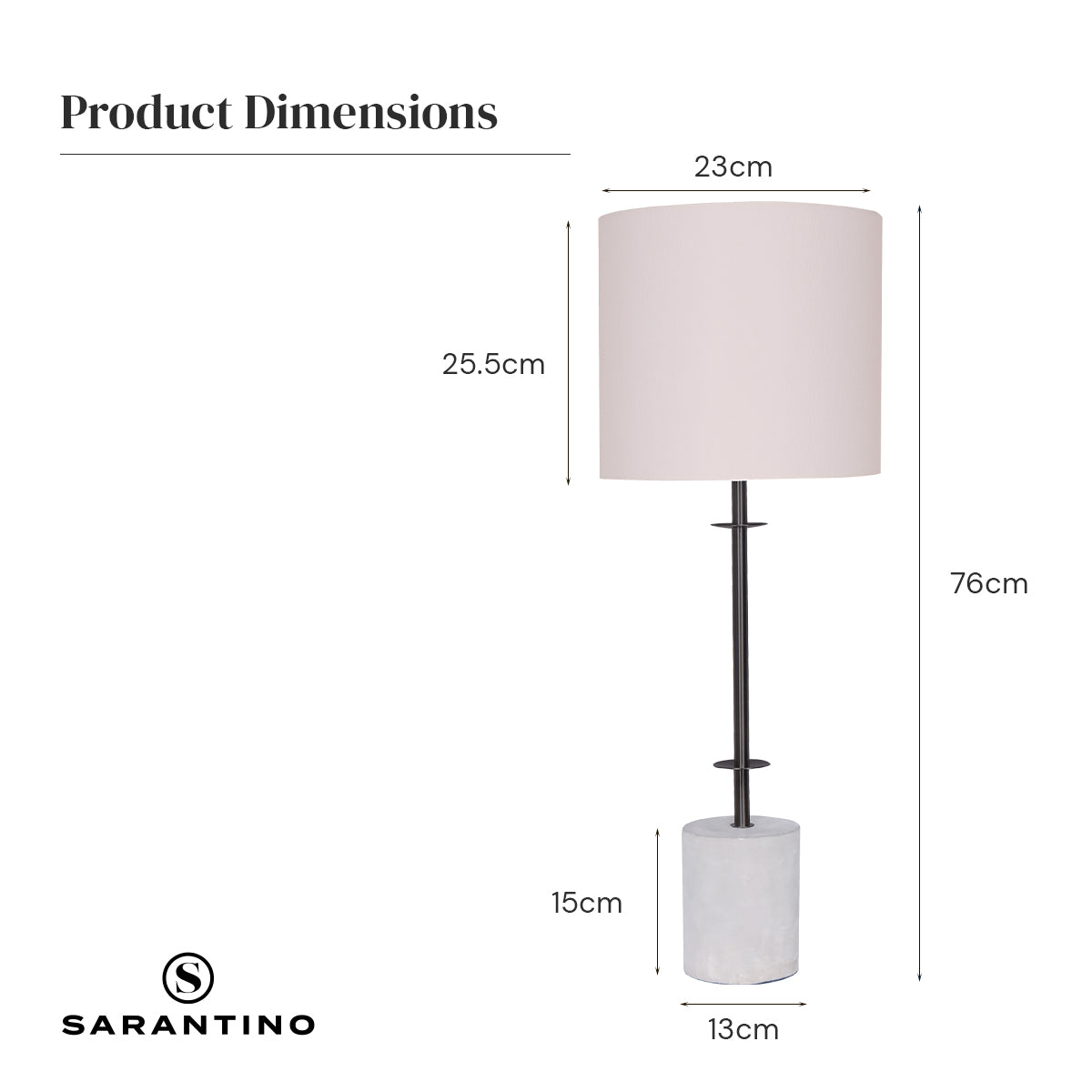 Sarantino Concrete & Metal Table Lamp, 23 x 76cm, White Linen Shade, Stylish Design - SuperSaverAU - view 5