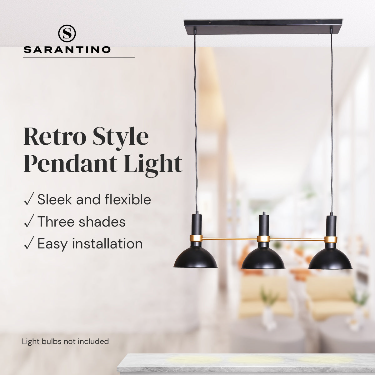Sarantino 3-Light Adjustable Pendant Lamp 80x20x27~120cm, Elegant Design - SuperSaverAU - view 4