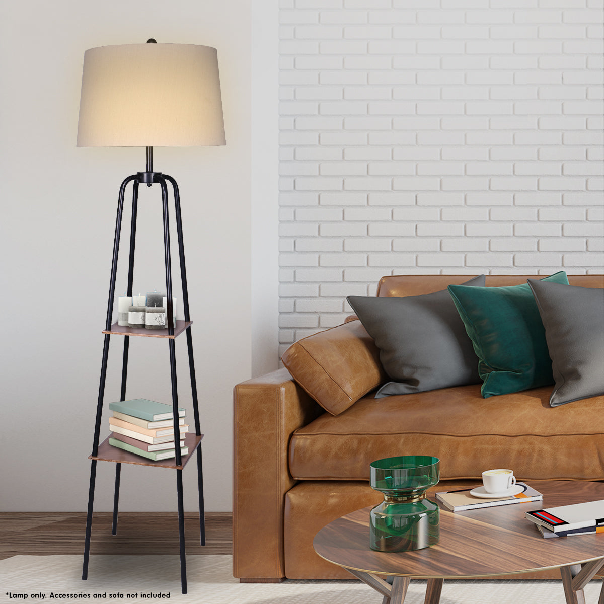 Sarantino Industrial Chic Floor Lamp with Wood Finish Shelves 41x41x155cm - SuperSaverAU - view 3