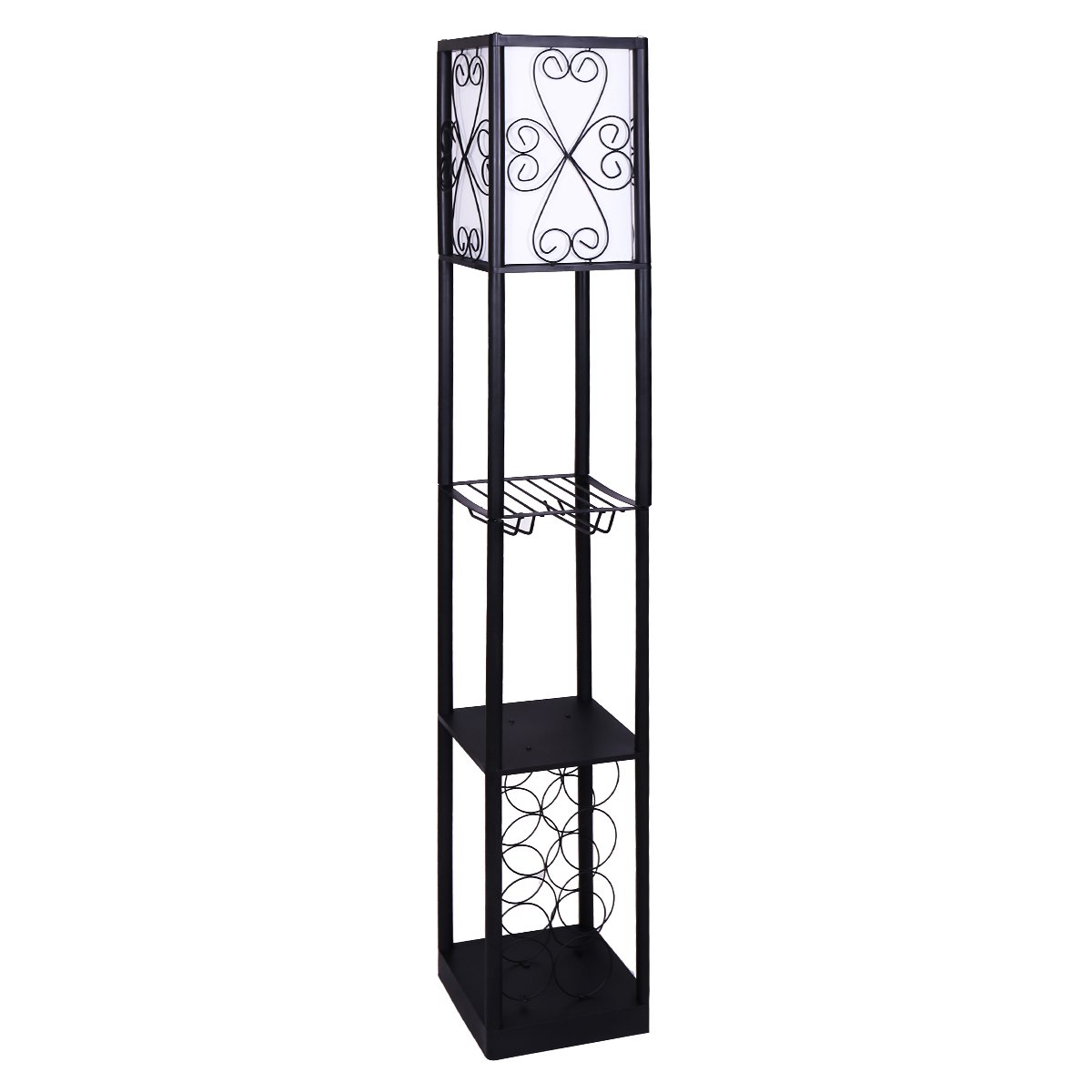 Sarantino Metal Etagere Floor Lamp with Wine Holder Shelf, 26 x 26 x 160cm - SuperSaverAU - view 1