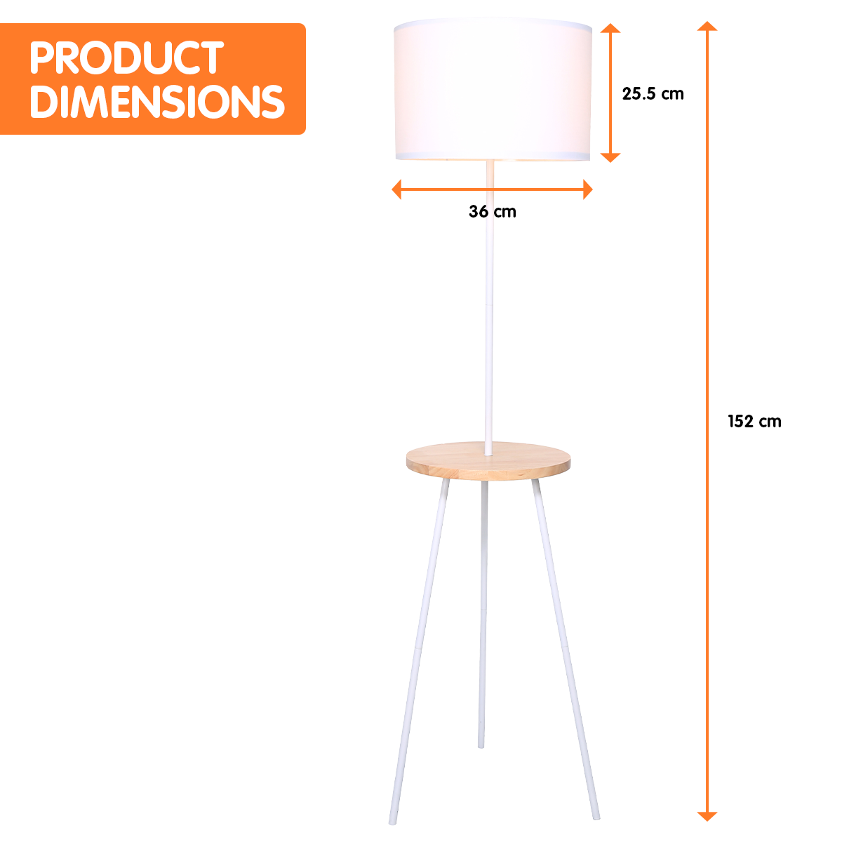 Sarantino Metal Tripod Floor Lamp with Wooden Table Shelf, 36 x 36 x 152cm - SuperSaverAU - view 1