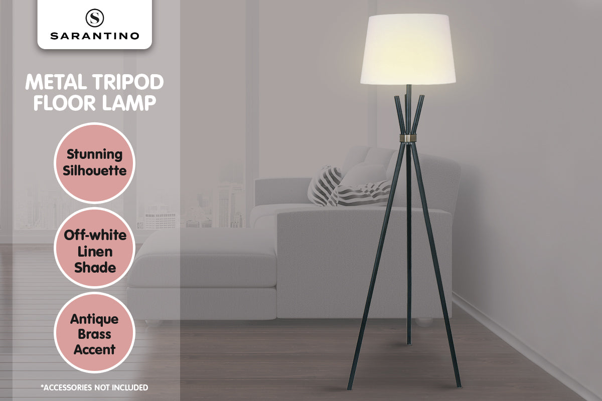 Sarantino Tripod Floor Lamp - Metal & Antique Brass with Off-White Shade - SuperSaverAU - view 7