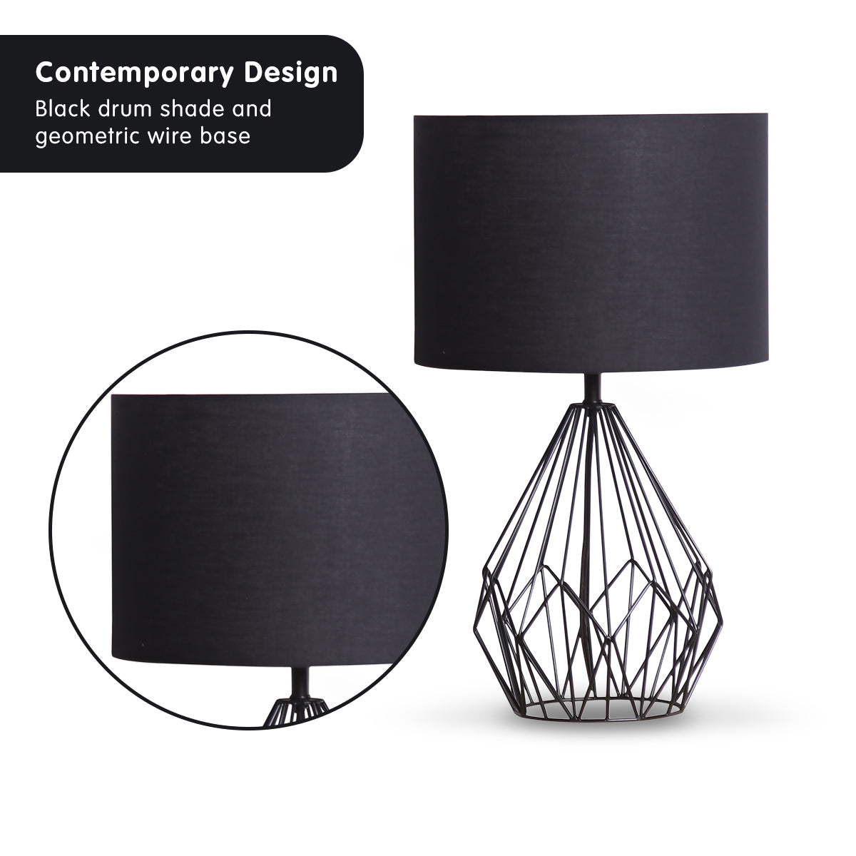 Sarantino Geometric Table Lamp, Black Shade, 32x32x52cm, Lightweight Design - SuperSaverAU - view 3