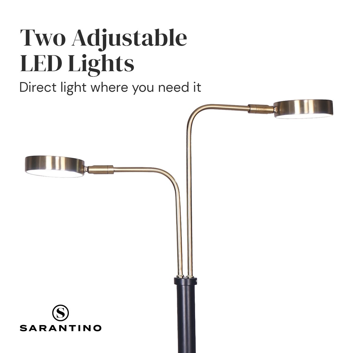 Sarantino LED Floor Lamp, 2 Adjustable Lights, Brushed Gold & Black, 51 x 148cm - SuperSaverAU - view 3