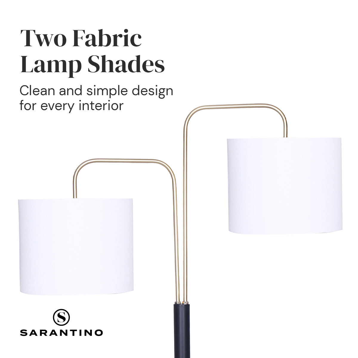Sarantino Floor Lamp 26.5x26.5x167CM, White Linen Shade, Brushed Gold/Black Finish - SuperSaverAU - view 2
