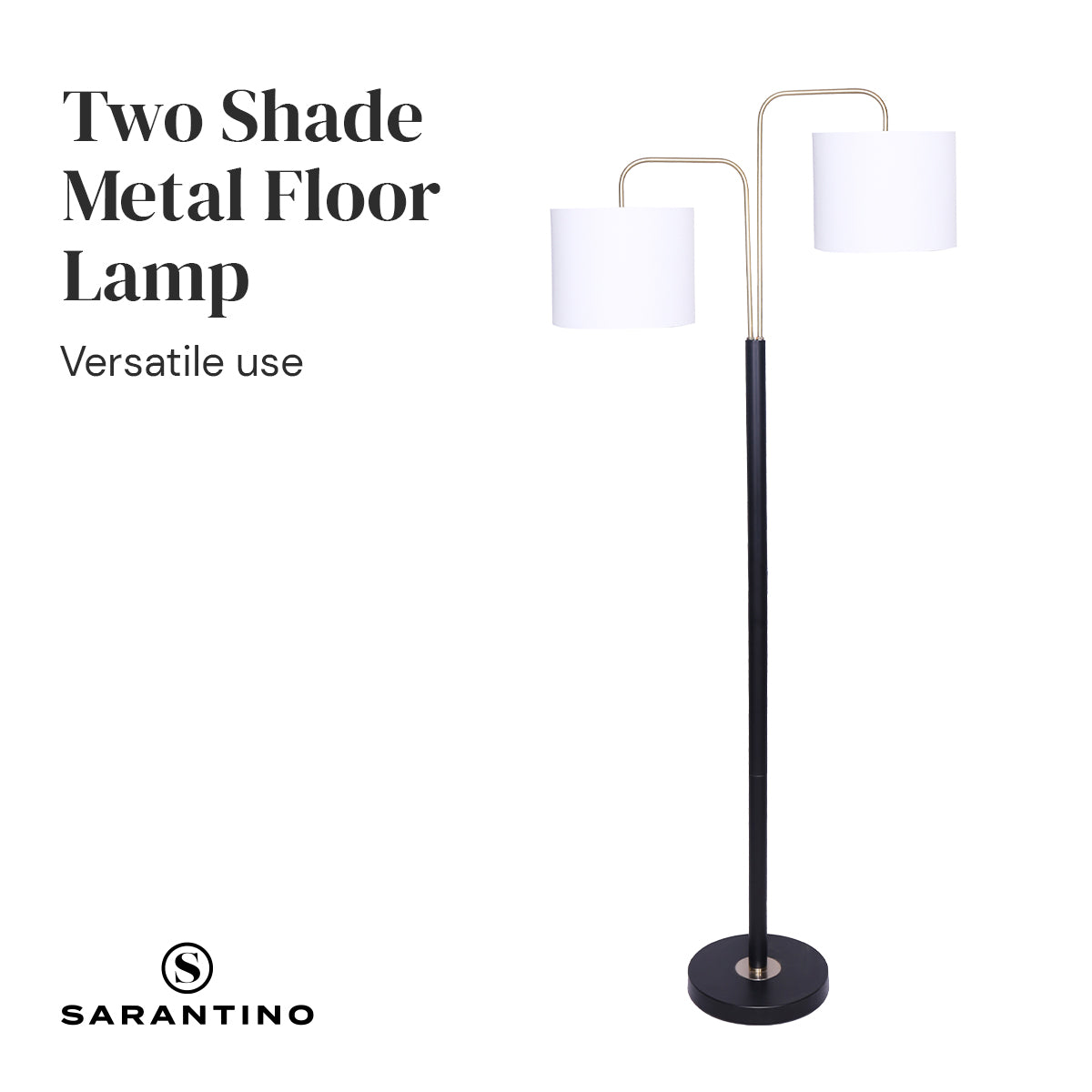 Sarantino Floor Lamp 26.5x26.5x167CM, White Linen Shade, Brushed Gold/Black Finish - SuperSaverAU - view 3