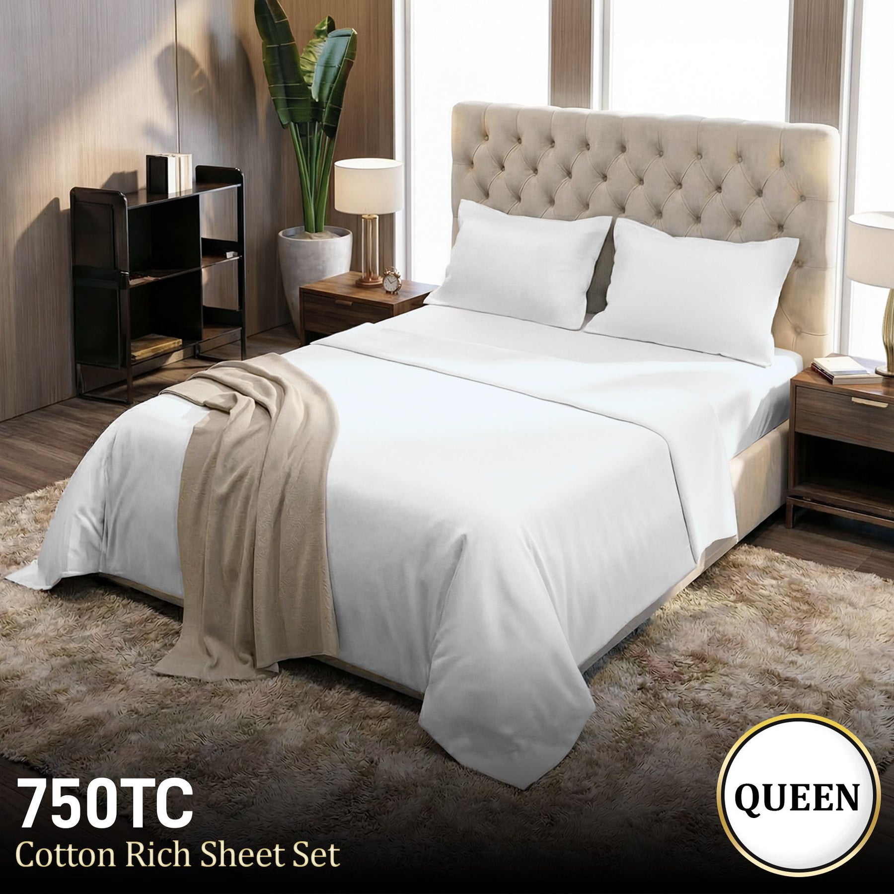 Laura Hill 750 Thread Count Pure Cotton Queen Bed Sheet Set 4 Piece Gift Pack - White - SuperSaverAU - view 2