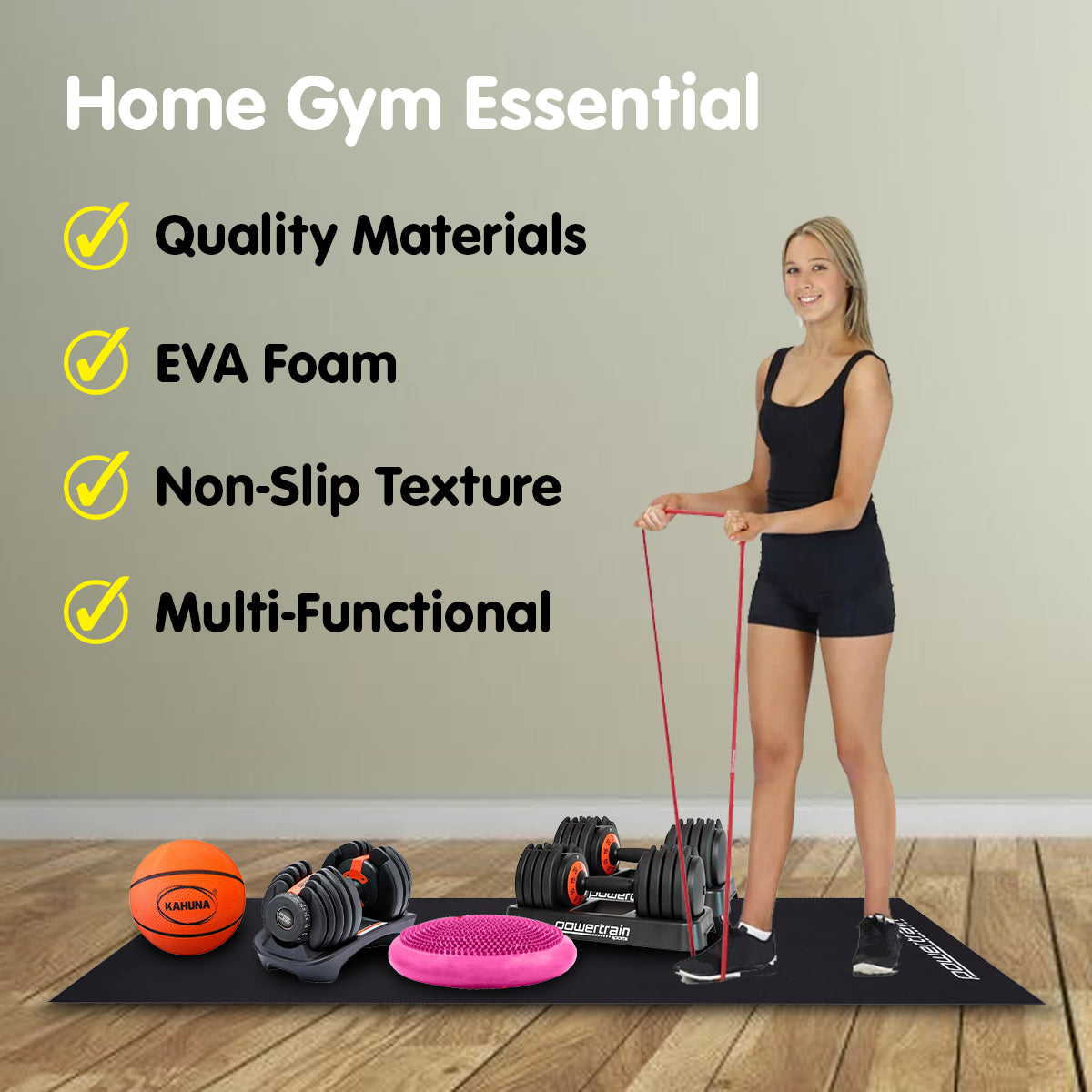 Powertrain Non-Slip EVA Exercise Equipment Floor Mat - 1500 x 700 x 5mm