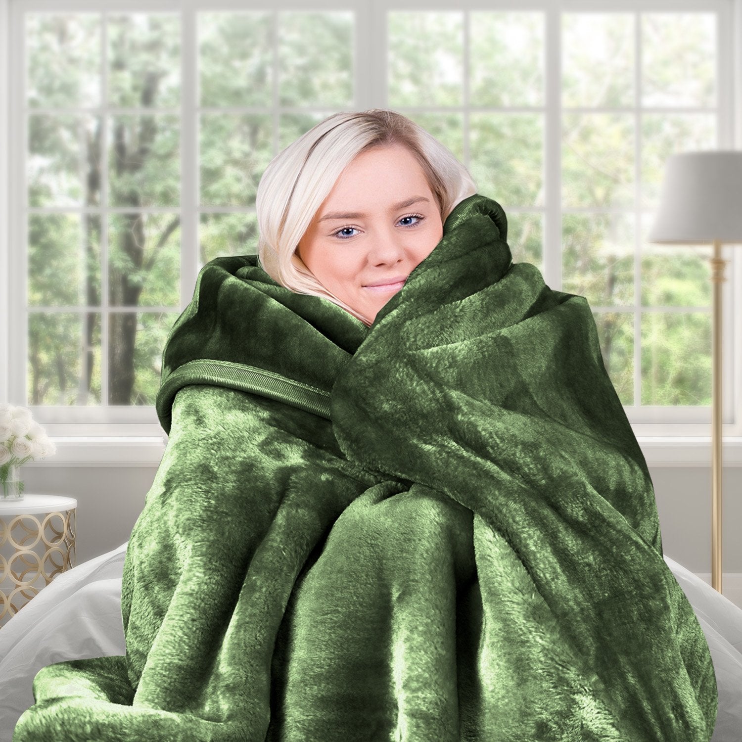 Laura Hill 600GSM Double-Sided Faux Mink Blanket – Green Queen