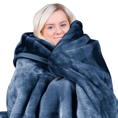 Laura Hill 800GSM Double-Sided Faux Mink Blanket – Blue Queen