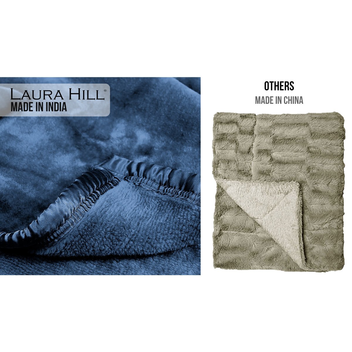 Laura Hill 800GSM Double-Sided Faux Mink Blanket – Blue Queen