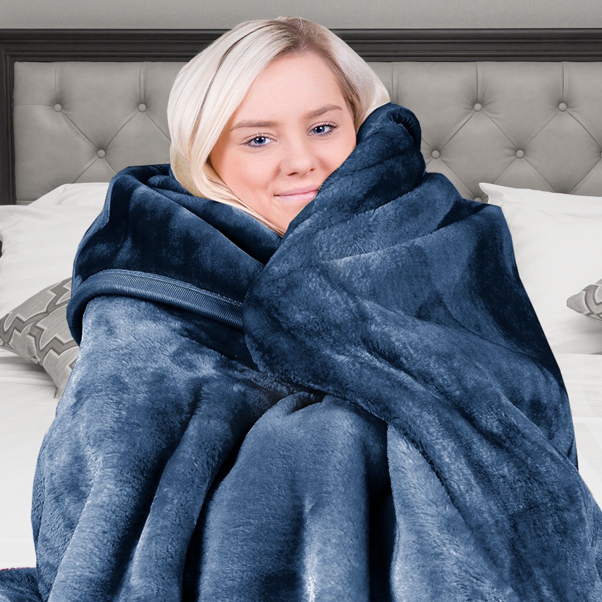 Laura Hill 800GSM Double-Sided Faux Mink Blanket – Blue Queen