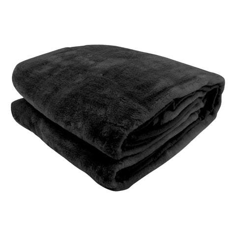 Laura Hill Faux Mink Blanket Double-Sided 220x240cm 800gsm Black - SuperSaverAU - view 1