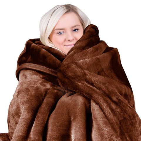 Laura Hill Faux Mink Blanket 800GSM Double-Sided 220x240cm - Chocolate - SuperSaverAU - view 1
