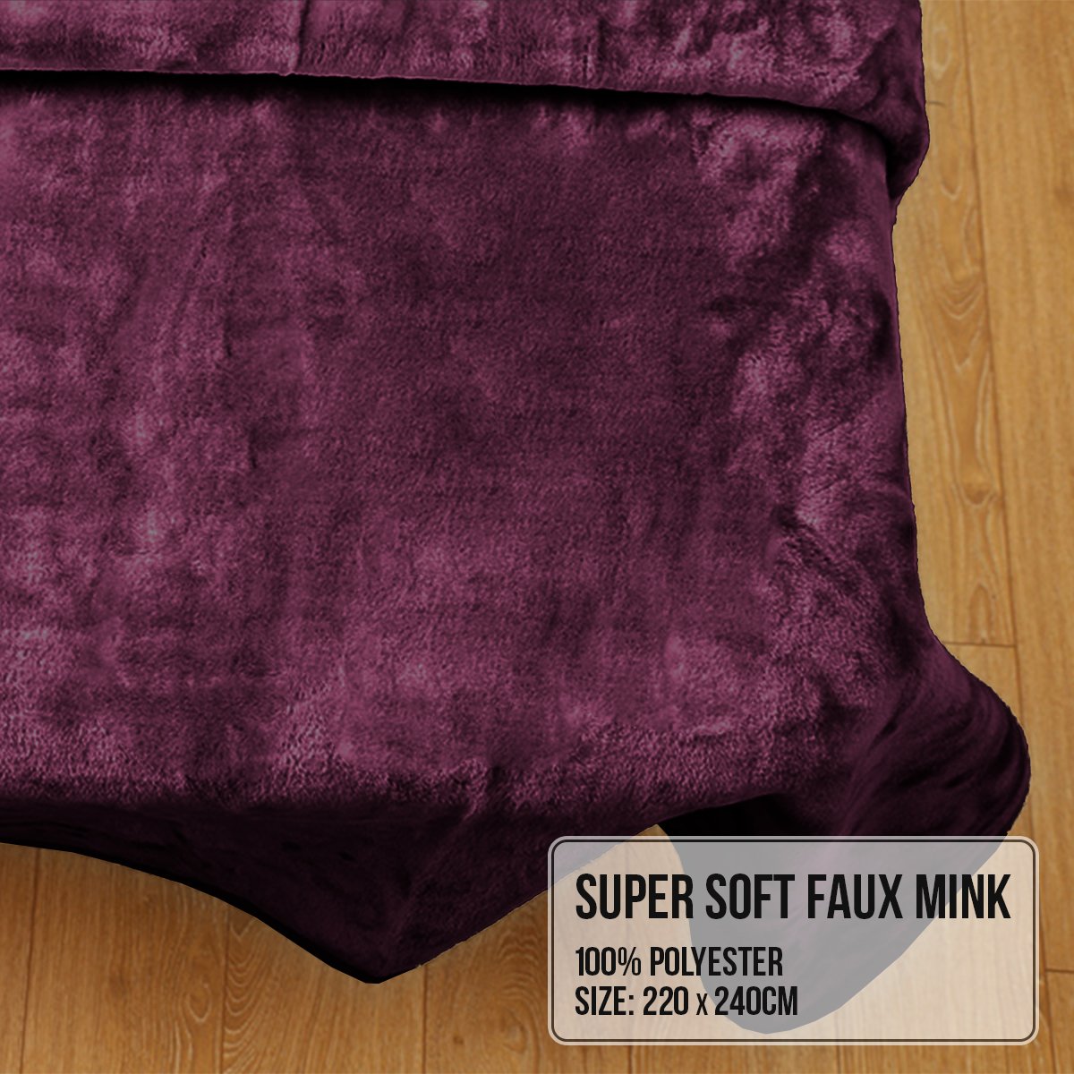 Laura Hill Double-Sided Faux Mink Blanket 220x240cm 800gsm Heavy - Purple - SuperSaverAU - view 5