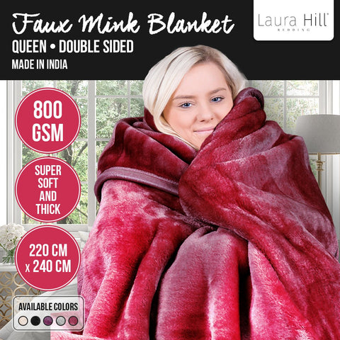 Laura Hill Double-Sided Faux Mink Throw Rug Blanket 220x240cm 800gsm Red - SuperSaverAU - view 1