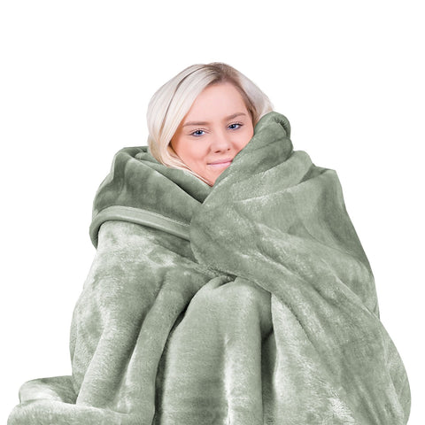 Laura Hill Faux Mink Blanket Queen Size 800GSM Double-Sided 220x240cm Sage - SuperSaverAU - view 1