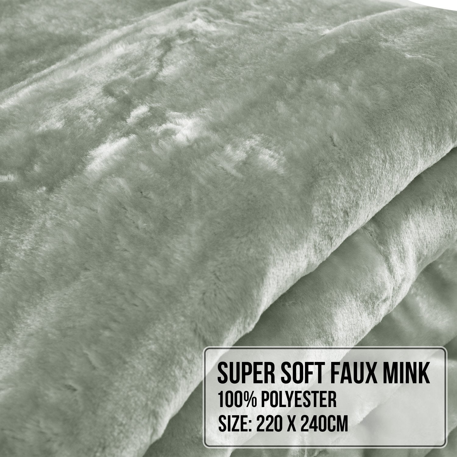 Laura Hill Faux Mink Blanket Queen Size 800GSM Double-Sided 220x240cm Sage - SuperSaverAU - view 6