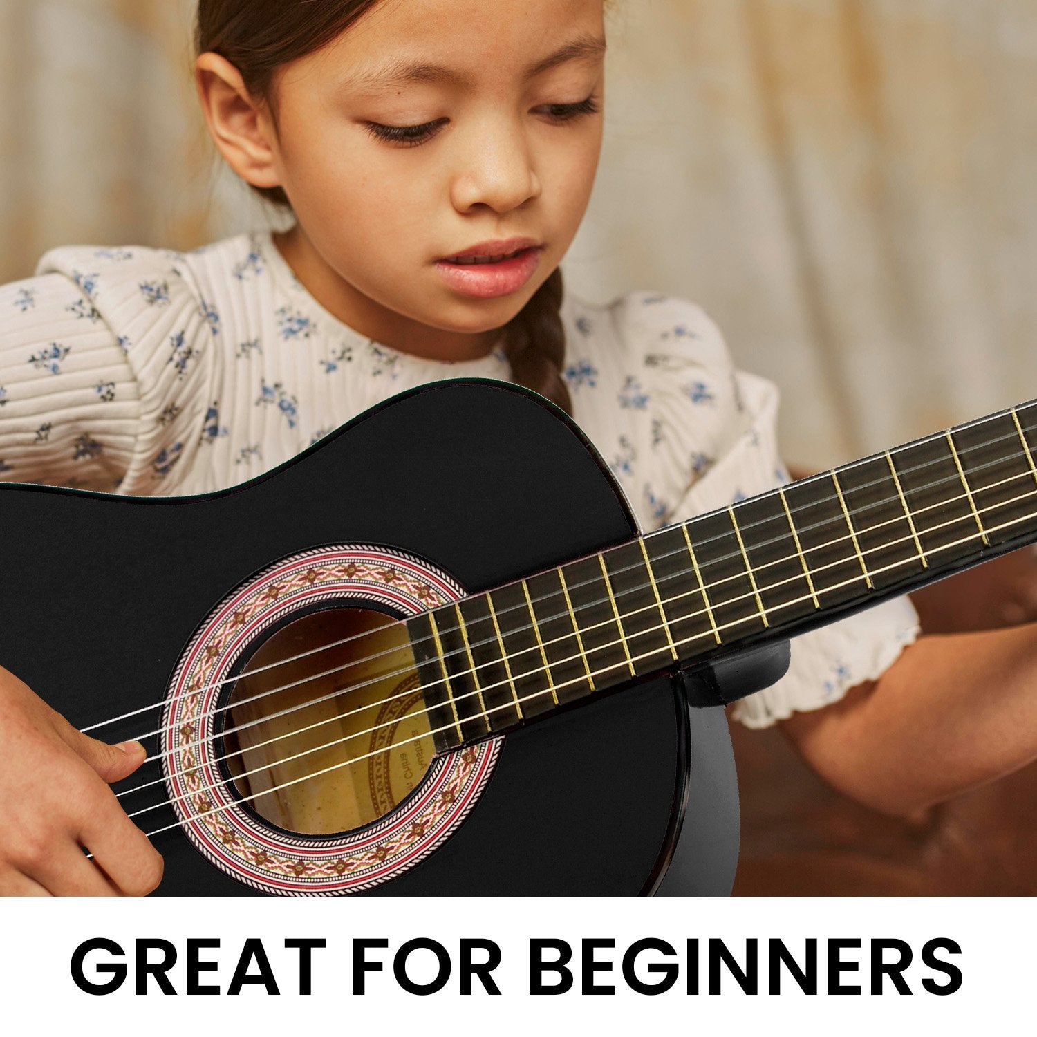 Karrera 34in Children's Wooden Acoustic Guitar - Black