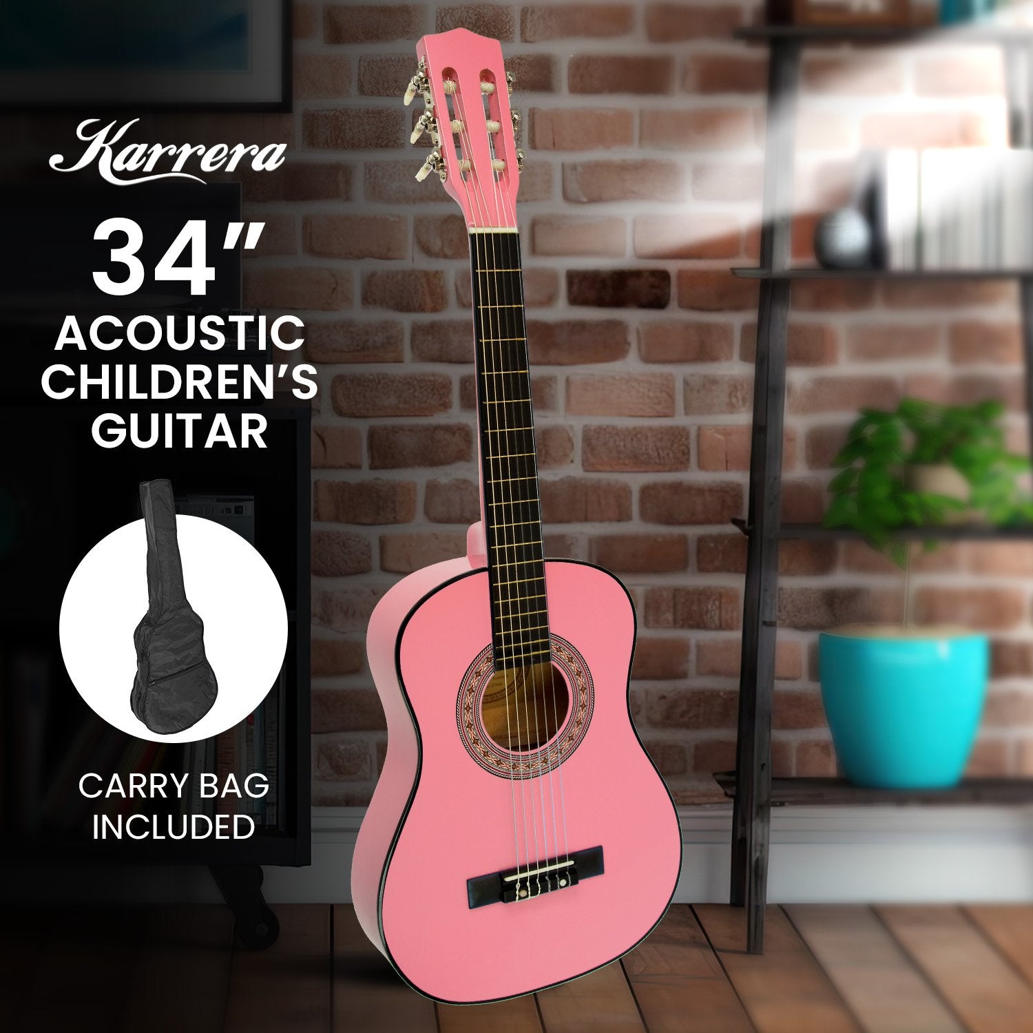 Karrera 34in Children's Wooden Acoustic Guitar - Pink