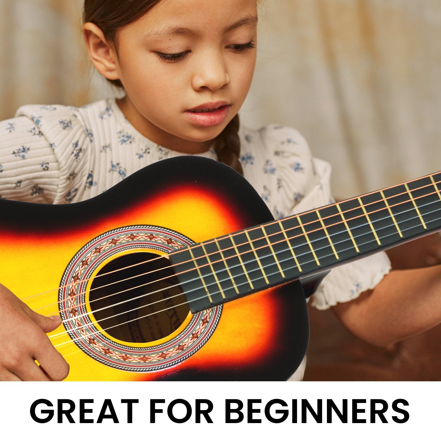 Karrera 34in Children's Wooden Acoustic Guitar - Sunburst