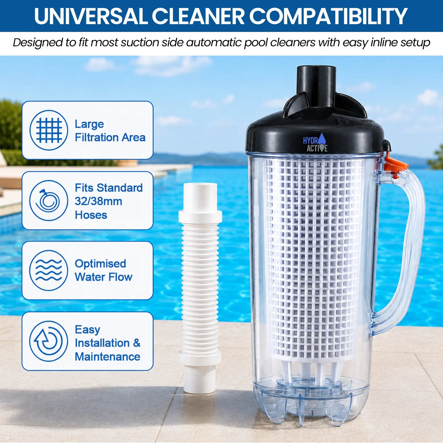 HydroActive Pool Leaf Canister – Inline Debris Trap for Suction Pool Cleaners