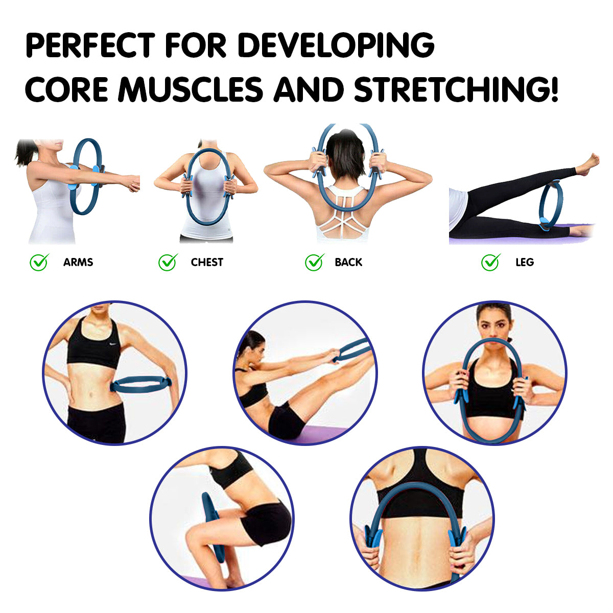 Powertrain Pilates Ring Band Yoga Home Workout Exercise Band Blue - SuperSaverAU - view 6
