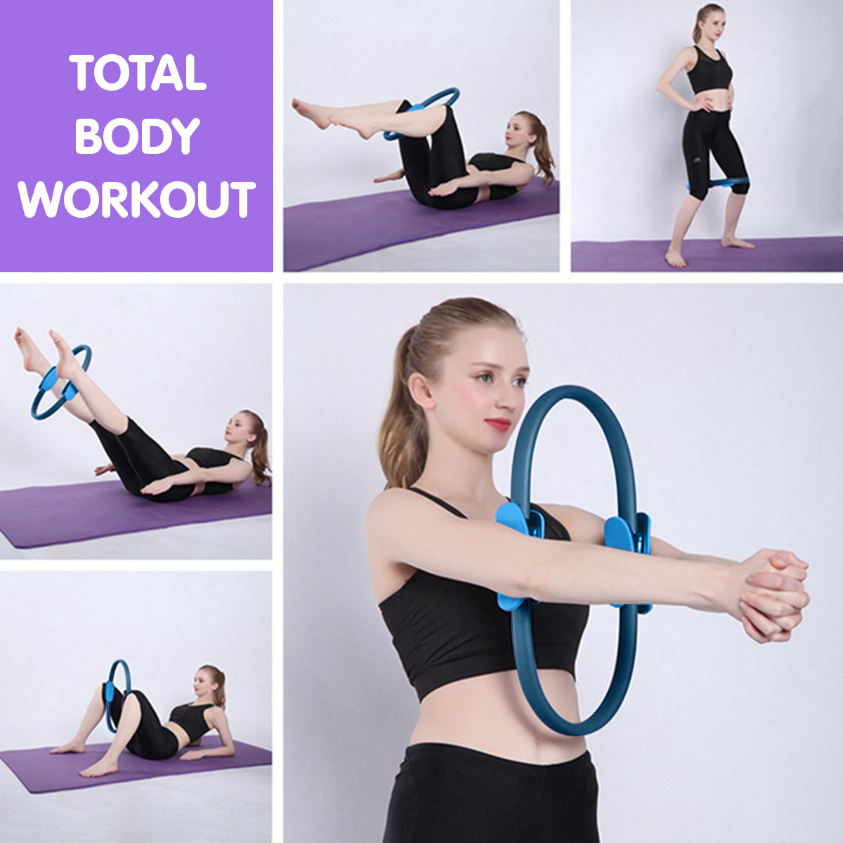 Powertrain Pilates Ring Band Yoga Home Workout Exercise Band Blue - SuperSaverAU - view 7