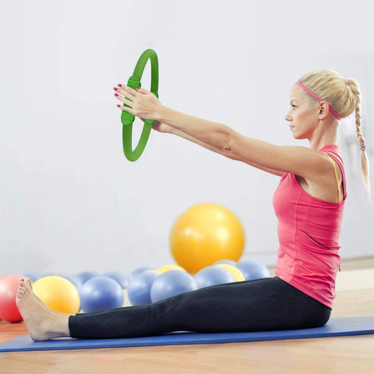 Powertrain Pilates Ring Band Yoga Home Workout Exercise Band Green - SuperSaverAU - view 8