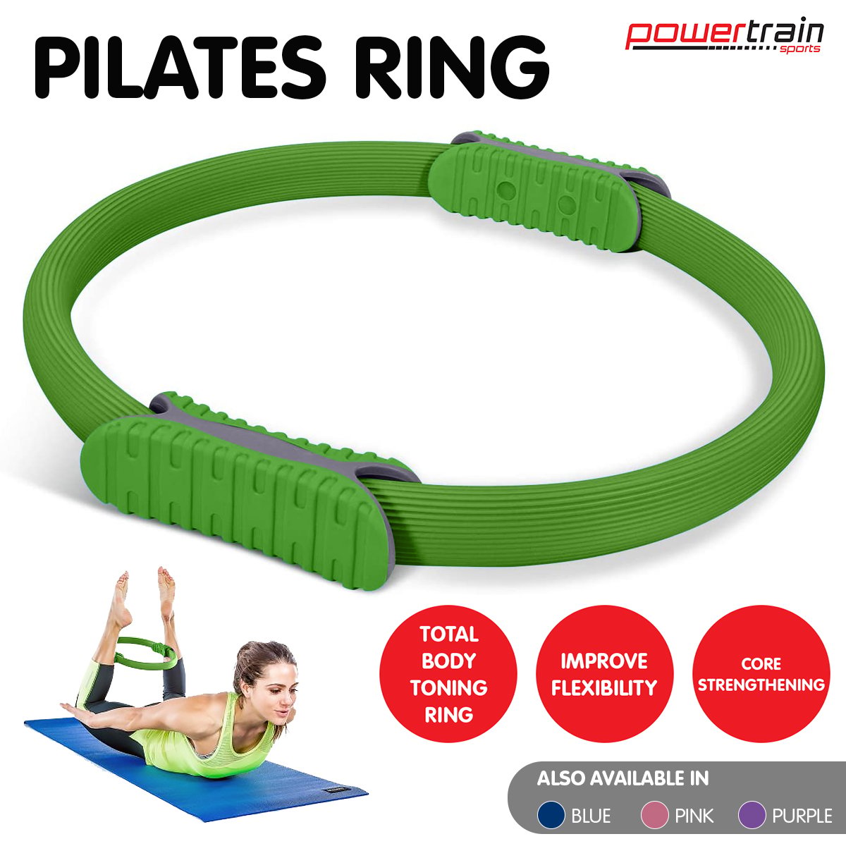 Powertrain Pilates Ring Band Yoga Home Workout Exercise Band Green - SuperSaverAU - view 9