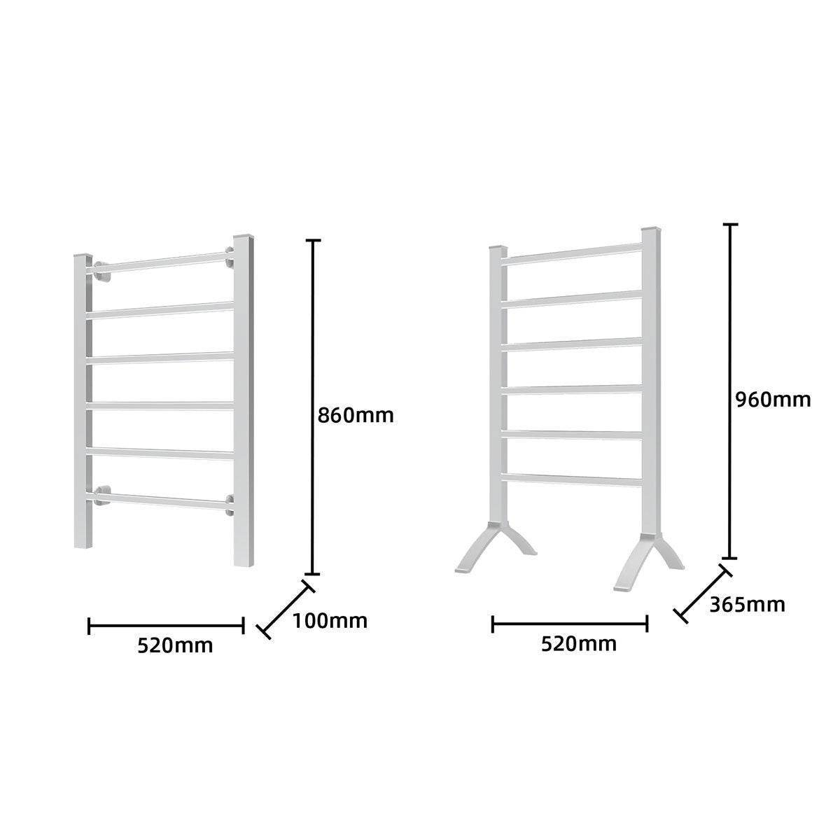 Pronti 2-in-1 Heated Towel Rack 100W - Silver, Fast Heating, Wall-Mounted/Freestanding - SuperSaverAU - view 3