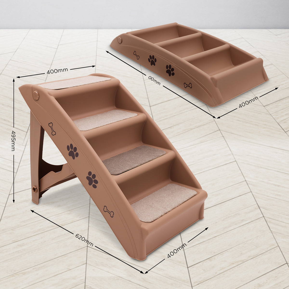 Furtastic 50cm Foldable Pet Stairs - Sturdy, Non-Slip, Easy to Store - Brown - SuperSaverAU - view 4