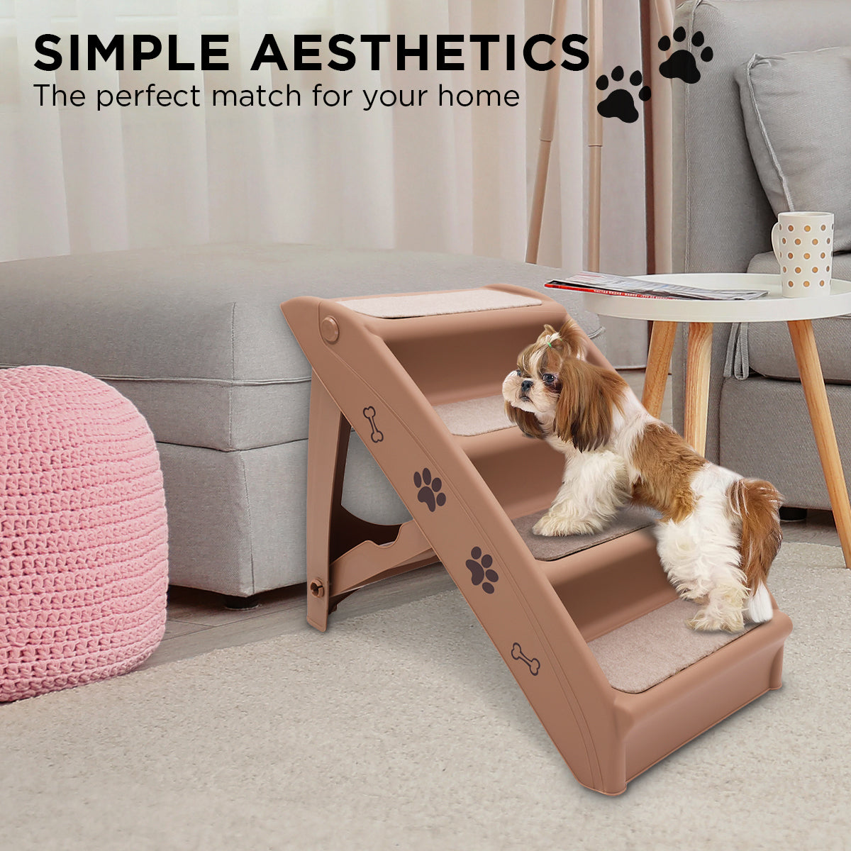 Furtastic 50cm Foldable Pet Stairs - Sturdy, Non-Slip, Easy to Store - Brown - SuperSaverAU - view 5