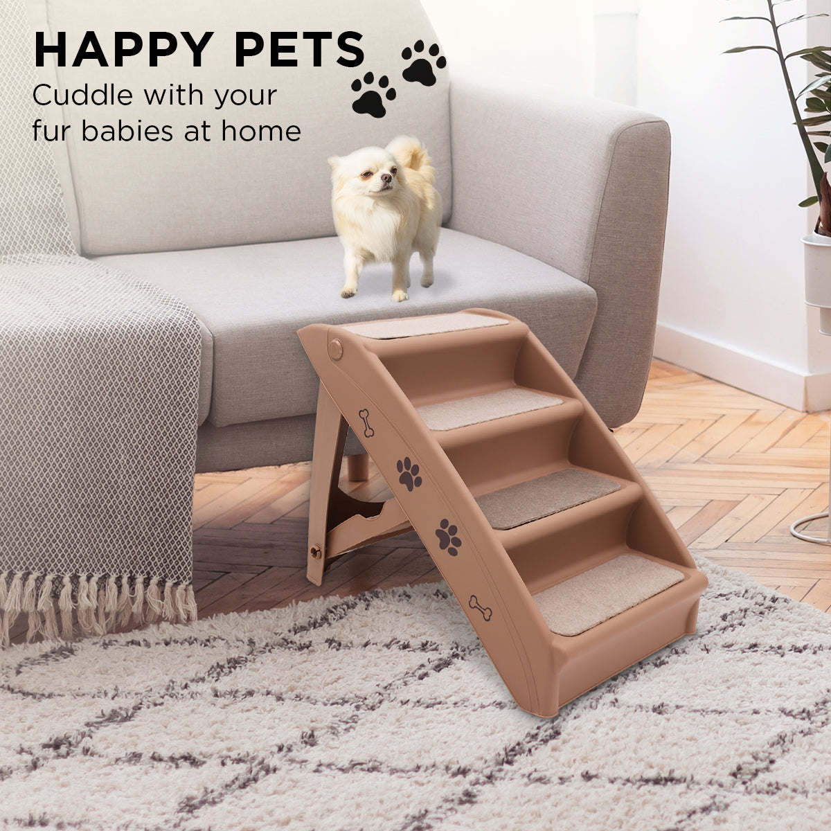 Furtastic 50cm Foldable Pet Stairs - Sturdy, Non-Slip, Easy to Store - Brown - SuperSaverAU - view 9