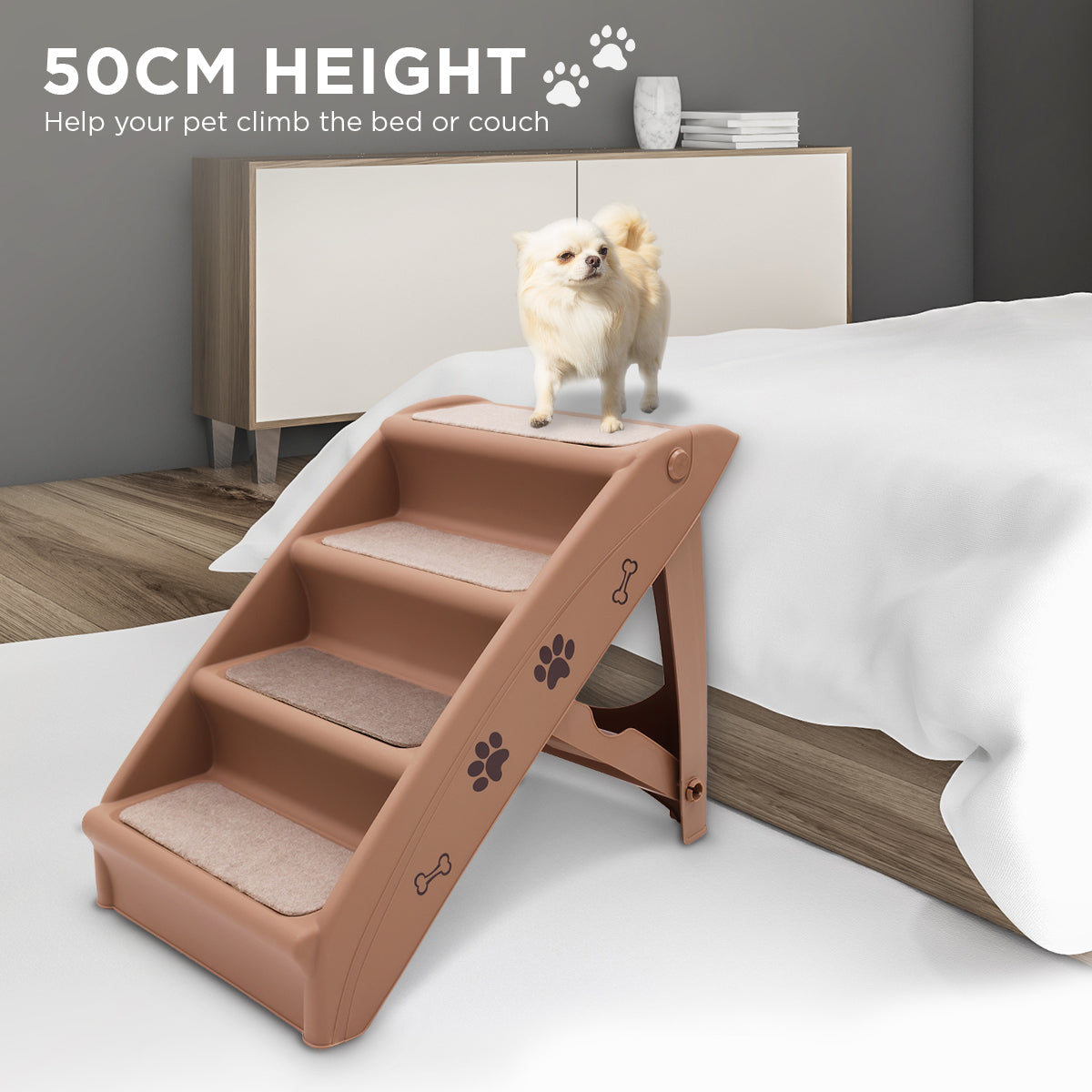 Furtastic 50cm Foldable Pet Stairs - Sturdy, Non-Slip, Easy to Store - Brown - SuperSaverAU - view 12