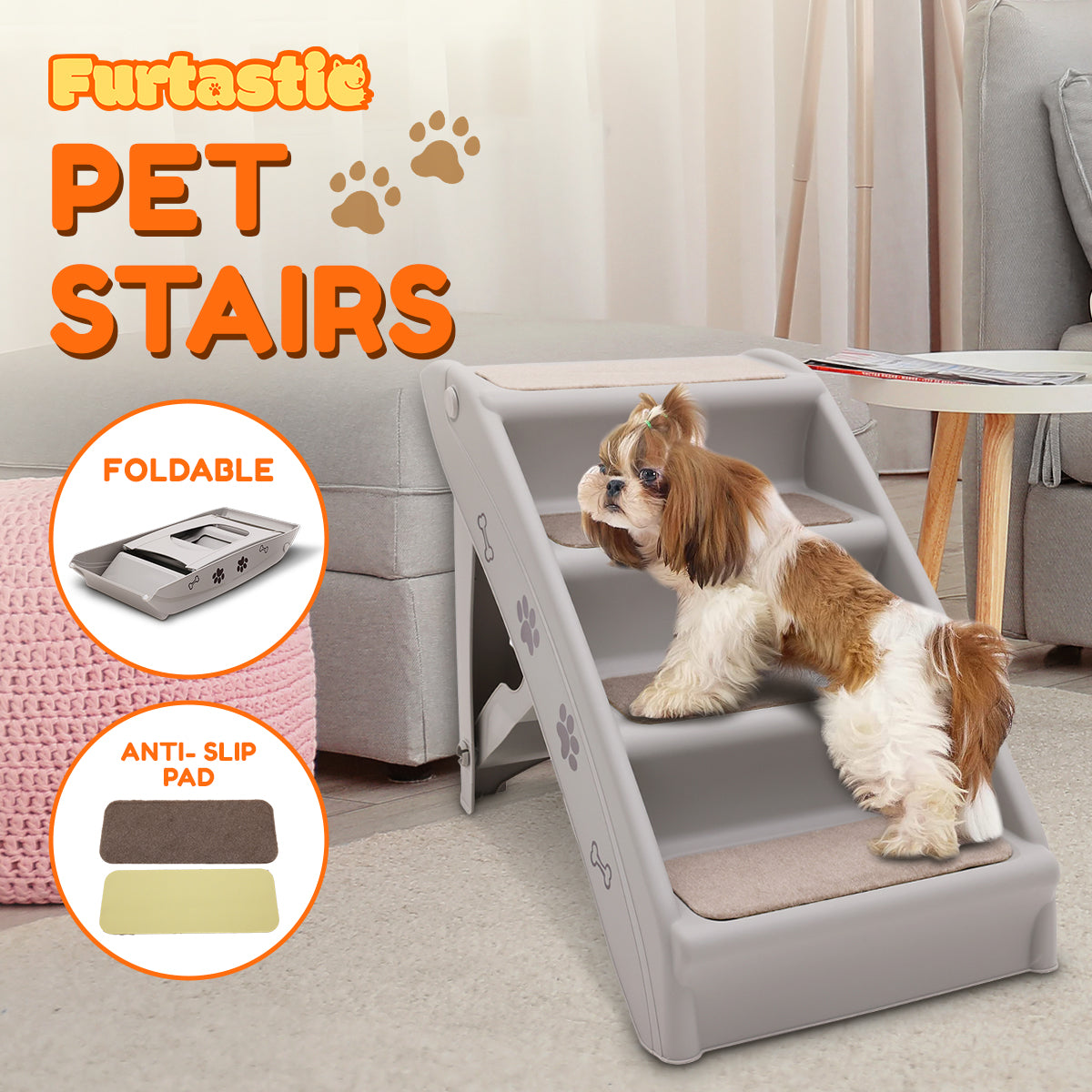 Furtastic 50cm Foldable Pet Stairs with Non-Slip Mat for Small Dogs & Cats - SuperSaverAU - view 9